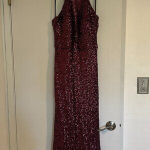 Bloomindales Aqua Burgundy Sequin Gown
